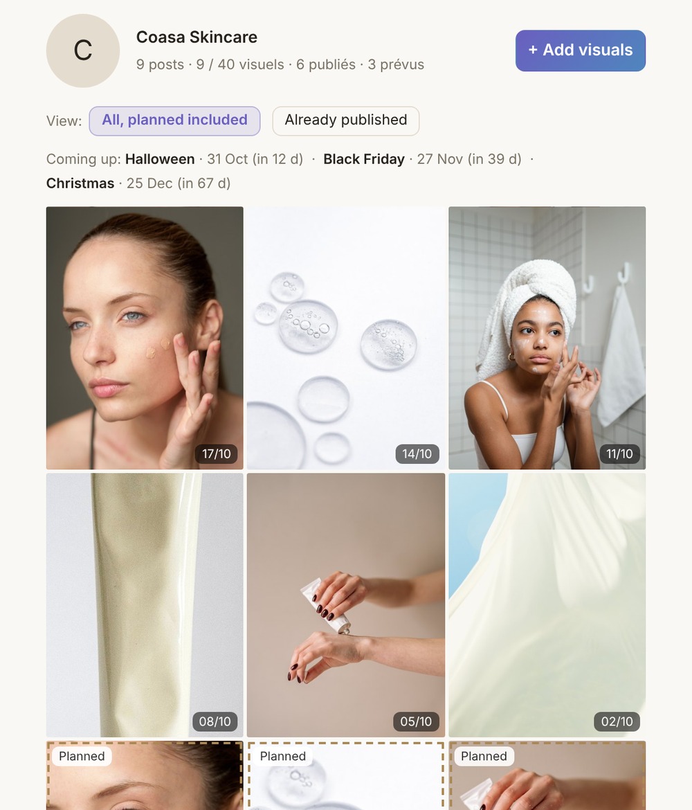 Instagram feed preview in Sogna